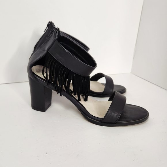 ASNY Women's Vivian High Heel Sandals Open Toe Shoes Black Fringe Ankle Strap 10 - Picture 3 of 12